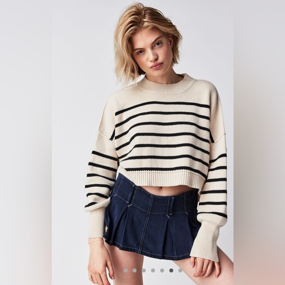 NWT Free People Easy Street Cropped Striped Pullover Oversized Sweater Size XL - Picture 1 of 5